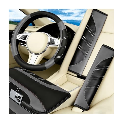 4PCS Car Accessories Set, 14.5-15 Inch Sporty Vehicle Steering Wheel Cover with Anti-Slip Lining, Automotive Interior Center Console Pad Seatbelt Cover, Universal for SUV Sedan Truck (Gray) - color: Gray