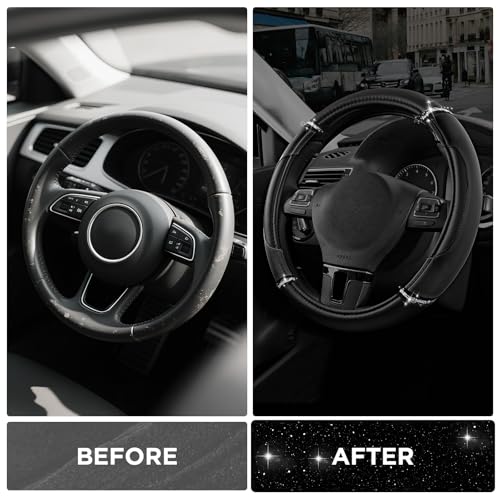 Road Comforts Leather Steering Wheel Cover - Made with PVC Leather - Anti-Slip, Universal Fit 14 1/2 inches to 15 inches - Black - color: Black