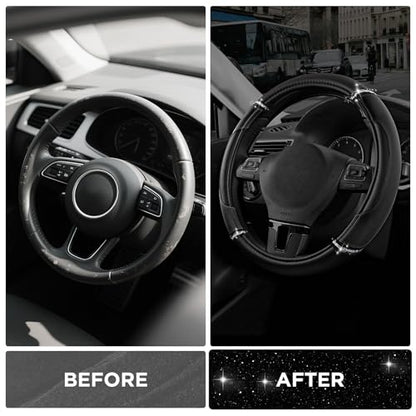 Road Comforts Leather Steering Wheel Cover - Made with PVC Leather - Anti-Slip, Universal Fit 14 1/2 inches to 15 inches - Black - color: Black