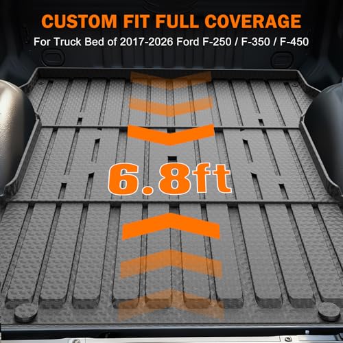 KUST Floor Mats Set for 2017-2026 Ford F250/F350/F450 Super Duty Crew Cab (Only for Rear Seat with Under-Seat Storage), 6.8FT Truck Bed Mat All Weather F250 Accessories TPE Rubber Raised Edge - style: For │ F-250 2017-2026 │ Full Set
