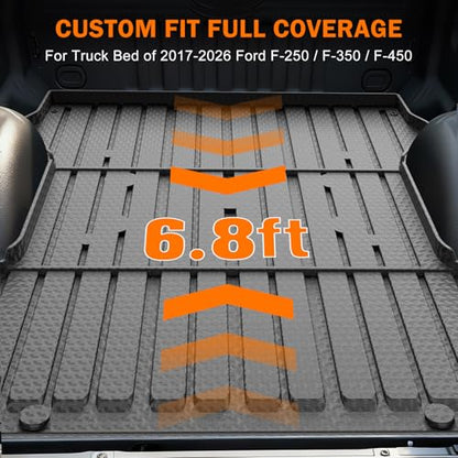 KUST Floor Mats Set for 2017-2026 Ford F250/F350/F450 Super Duty Crew Cab (Only for Rear Seat with Under-Seat Storage), 6.8FT Truck Bed Mat All Weather F250 Accessories TPE Rubber Raised Edge - style: For │ F-250 2017-2026 │ Full Set