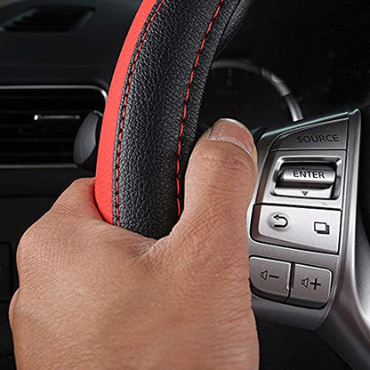Leather Car Steering Wheel Cover, Non-Slip Car Wheel Cover Protector Breathable Microfiber Leather Universal Fit for Most Cars (Black & Red) - color: Black & Red