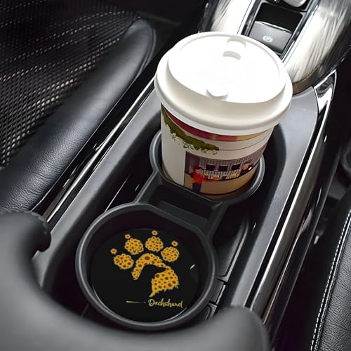 Absorbent Ceramic Car Coasters for Cup Holders, Dachshund Sunflower Dog Paw Design 2.56" Anti Slip Universal Drink Cup Coasters for Women Men (2 Pack) - color: Dachshund Sunflower Dog Paw