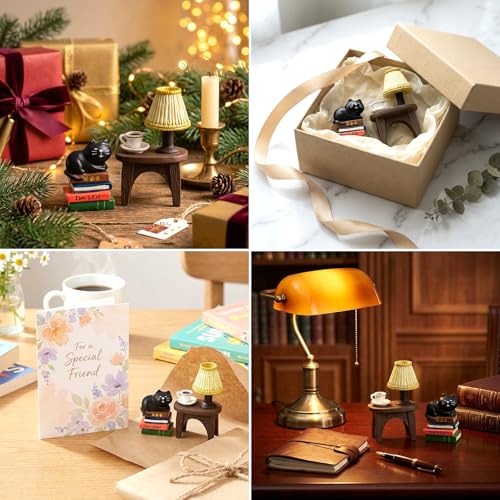 RAQWI Cute Mini Cat on Books Figurine Resin Cat for Office, Home Decoration Perfect Cute Cat Gift for Cat Lovers - style: Lamps