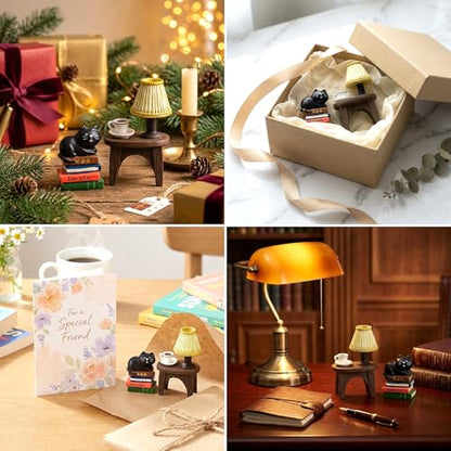 RAQWI Cute Mini Cat on Books Figurine Resin Cat for Office, Home Decoration Perfect Cute Cat Gift for Cat Lovers - style: Lamps