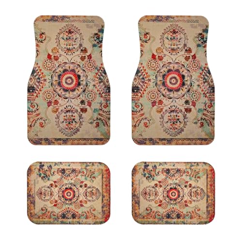 Luxury Car Floor Mats Full Set | Car Decor for Men Women | Vintage Oriental Pattern | Heavy Duty All-Weather Universal Rubber Liners | Non-Slip & Odor-Free - color: Color Burst Car Mat