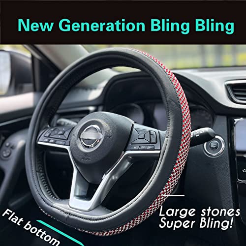 D Shaped Bling Comfy Steering Wheel Cover with Jumbo Crystal Rhinestones, Anti-Slip Diamond Leather, Flat Bottom 14.5-15 Inch (Red) - color: 6.Red, size: D Shaped/Flat Bottom[14 1/2''-15'']