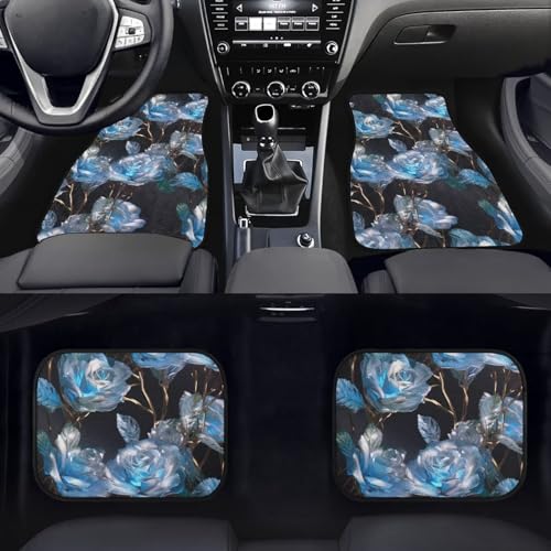 Crystal Rose Car Rubber Floor Mat Blue Crystal Rose Flower 4PCS Front and Rear Mats Rubbers Non Slip Floor Mats Heel Pad Art Aesthetics Designer Fit for SUV Van Truck - color: Blue Crystal Rose