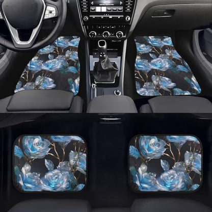 Crystal Rose Car Rubber Floor Mat Blue Crystal Rose Flower 4PCS Front and Rear Mats Rubbers Non Slip Floor Mats Heel Pad Art Aesthetics Designer Fit for SUV Van Truck - color: Blue Crystal Rose