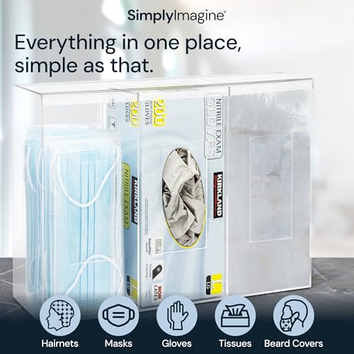 Triple Clear Acrylic Glove Box Holder & Hygiene Dispenser Station with Dust Lid - Tabletop or Wall Mount Organizer for Face Masks, Wipes, and Tissues - Storage for Office Salon & Garage - size: Triple