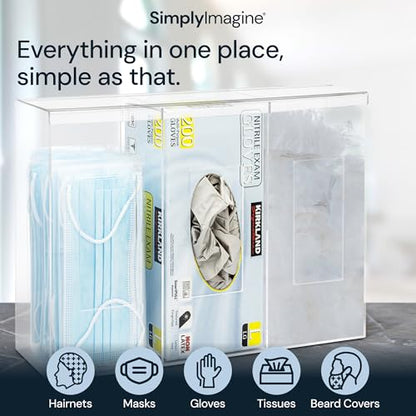Triple Clear Acrylic Glove Box Holder & Hygiene Dispenser Station with Dust Lid - Tabletop or Wall Mount Organizer for Face Masks, Wipes, and Tissues - Storage for Office Salon & Garage - size: Triple