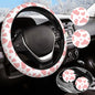 Pink Cow Print Steering Wheel Cover for Women Men with 2 Pcs Car Coasters, Universal 14.5-15 Inch Rainbow Steering Wheel Covers Non-Slip Car Accessories for Girls - color: pink cow print
