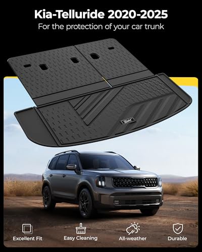 3W Kia Telluride Cargo Liner & Back Seat Cover for Kia Telluride 2020-2024 2025 (Not for Hybird), TPE All Weather Cargo Mat for Telluride Anti-Slip Heavy Duty Accessories, Black - size: 1.For Kia Telluride | 20-25 | Cargo Mat&Backrest