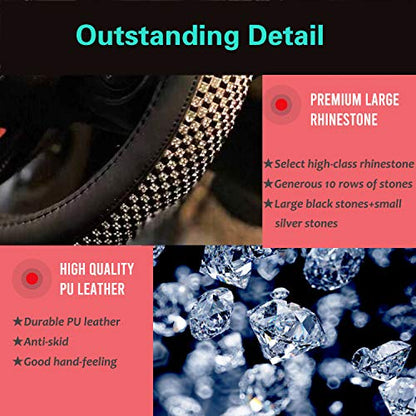 Large Size Bling Comfy Steering Wheel Cover with Jumbo Crystal Rhinestones, Anti-Slip Diamond Leather, 15.5-15.75 Inch (Black) - color: 5.Black, size: Large Size[15 1/2''-15 3/4'']