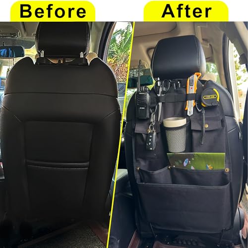 Black Car Seat Back Organizer with Multiple Pockets and Hooks