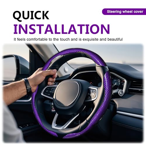 3pcs Universal Carbon Fiber Steering Wheel Cover - Anti-Slip & Segmented Design, Universal 99% Durable Steering Wheel Protector for Men and Women, Car Interior Accessory (Purple)