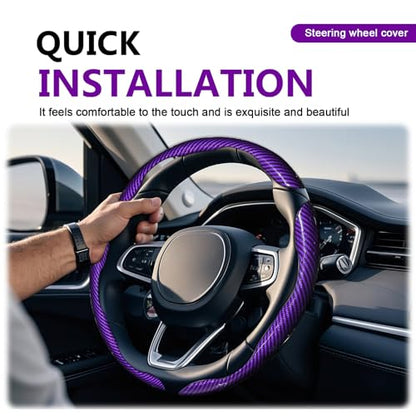 3pcs Universal Carbon Fiber Steering Wheel Cover - Anti-Slip & Segmented Design, Universal 99% Durable Steering Wheel Protector for Men and Women, Car Interior Accessory (Purple)
