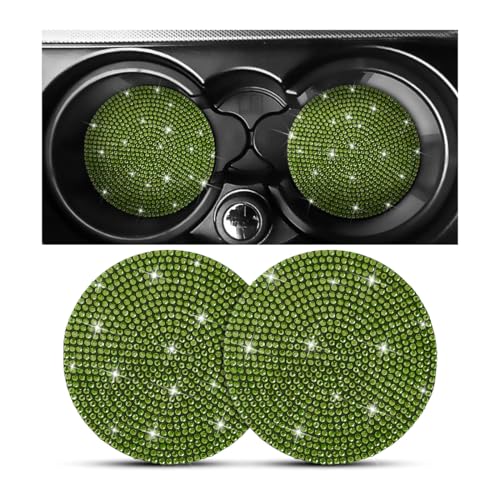 Bling Car Cup Holder Coaster, 2 Pack Crystal Rhinestone Anti-Slip Insert Coasters, Universal 2.75 Inch Fashion Automotive Cup Mat, Car Interior Accessories Decor Gifts for Women (Yellow/Green - color: Yellow/Green, size: 2PCS