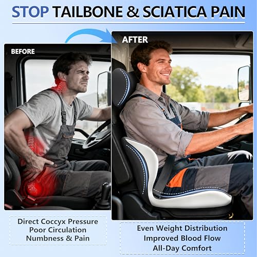 Truck Seat Cushion and Headrest 2-in-1 Set for Truck Driver, Lumbar Support Car Cushions for Long Haul Driving, Memory Foam for Semi Truck & Big Rig, Ergonomic Relief for Back & Sciatic Pain