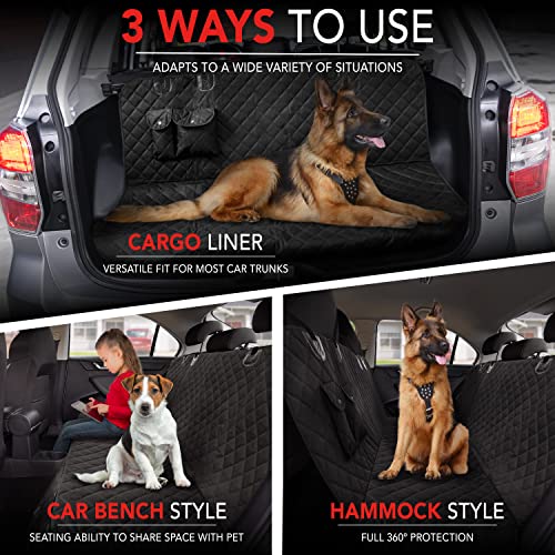 Bell+Howell Waterproof Dog Car Seat Cover for Back Seat or Trunk, Car Accessories for Travel with Storage Pockets, Universal Fit, Scratch and Waterproof