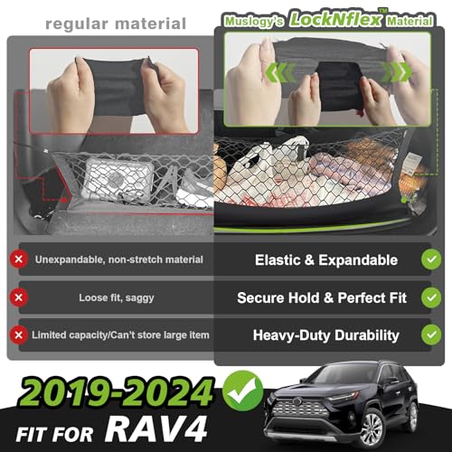 Truck Bed Cargo Net Trunk Netting Compatible with Toyota RAV4 2019-2024 2025 Accessories, Pickup Cargo Organizer SUV Sedan Storage Net w/Heavy Duty Carabiners - style: 19-24 RAV4