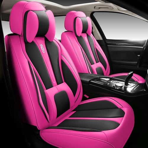 INZU Cute Rabbit Comfortable Leather Auto Car Seat Covers Front & Rear Seat Protector Fit Sedan SUV 5 Seats Full Set Universal Fit (Black & Rose) - color: Black & Rose