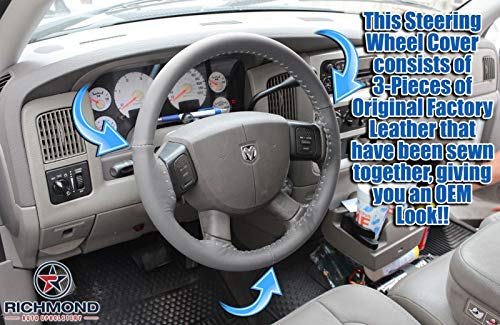 Leather Steering Wheel Cover, Compatible with 2008 Dodge Ram SLT Laramie 2500 3500 Power Wagon, Dark Gray