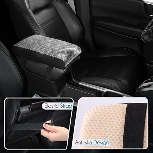 SEG Direct Diamond Auto Center Console Cover, Bling Car Armrest Cover, Memory Foam Armrest Cushion Pad with Crystal Rhinestones, Universal Seat Box Cover, White Diamond - color: White Diamond