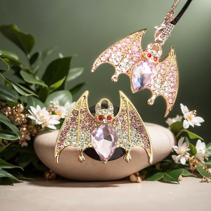 New Bat Aromatherapy Car Decoration Clip Car Air Vent Decorative Fragrance Bat Rearview Mirror Pendant Holidays And Festivals Pendant (Gold Bat & Gold Bat Pendant) - size: Gold Bat & Gold Bat Pendant