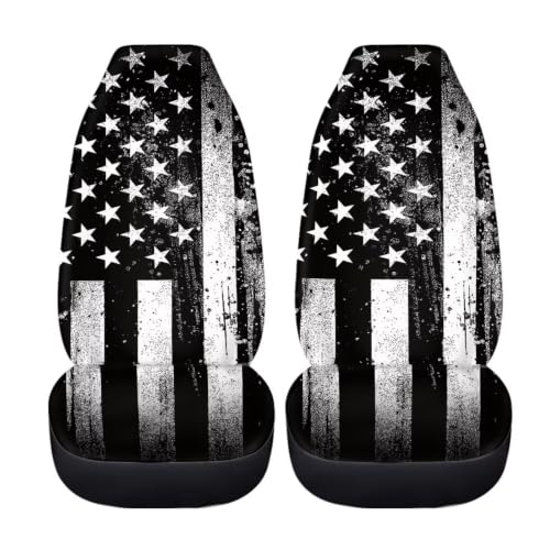 Howilath Black American Flag Car Front Seat Cover 2 Pack Anti-Slip Seat Protector Cushion Covers Auto Accessories Fit Most Vehicle - color: Black American Flag