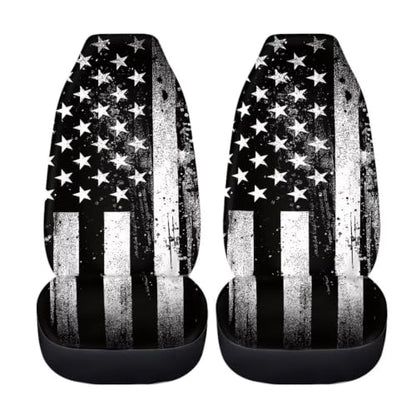 Howilath Black American Flag Car Front Seat Cover 2 Pack Anti-Slip Seat Protector Cushion Covers Auto Accessories Fit Most Vehicle - color: Black American Flag
