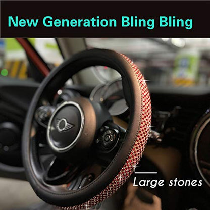 Bling Bling Comfy Steering Wheel Cover with Jumbo Crystal Rhinestones, Anti-Slip Diamond Leather, Universal 15 Inch (Red) - color: 6.Red, size: Medium(Standard) Size[14 1/2''-15'']