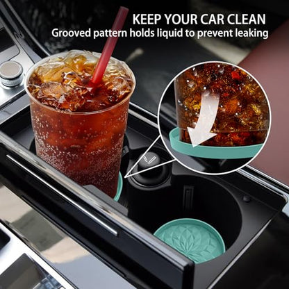 Car Coasters for Cup Holders [4 Pack] - 2.75in Silicone Auto Mug Mats - Universal Non-Slip Recessed Car Interior Accessories Teal Blue - color: 4pack-teal Blue