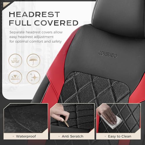 Coverado Car Seat Covers, Front Seat Covers, 2 Front Automotive Seat Cover, Mesh Breathable Seat Protectors, Universal Fit for Most Cars - color: Black_Red, size: Front