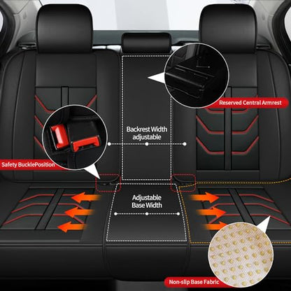 Custom Fit Faux Leather Seat Covers for Nissan Frontier 2007-2026 Full Set 5 Seats, Airbag Compatible, Black with Red Stitching - color: #077 Black&Redline, size: 5 Seats