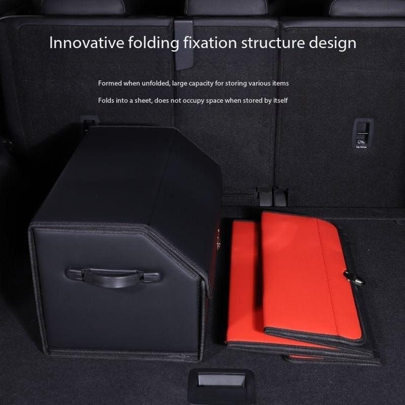 Leather Storage Box Car Trunk Organizer for Trunk SUV Sedan, Leather Foldable Storage Box with Lid (Black 14.9" L*12.2" W*11.8" H) - size: Black 14.9"L*12.2"W*11.8" H