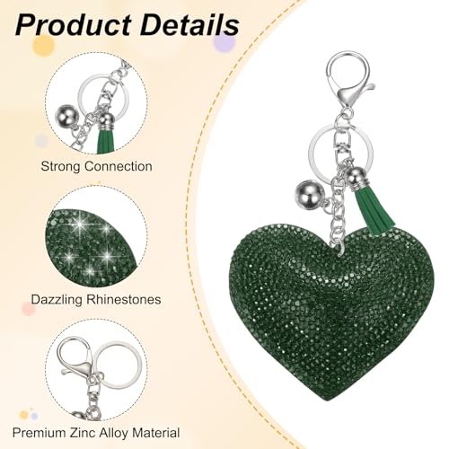 PATIKIL Rhinestone Keychains for Women, Cute Bling Heart Shape Purse Charm for Bag Handbags Car Keys - color: White-dark Green