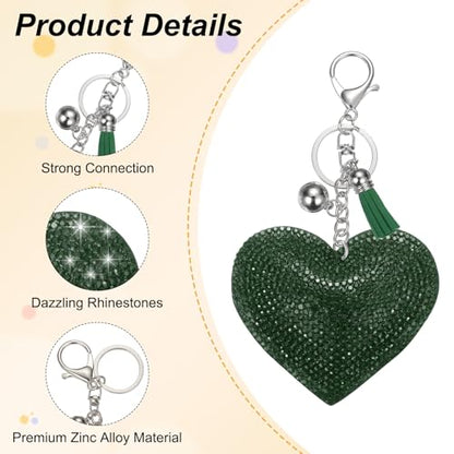 PATIKIL Rhinestone Keychains for Women, Cute Bling Heart Shape Purse Charm for Bag Handbags Car Keys - color: White-dark Green