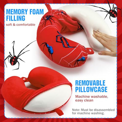 2 Pcs Spider Travel Pillow with Sleep Eye Mask, U Shaped Memory Foam Headrest & Neck Pillow with Washable Cover, Soft Neck Head Support Travel Accessories for Airplane Car Train Bus Trips - style: Spider