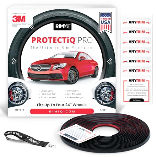 RIMiQ PROTECTiQ PRO Universal Rim Protection Trim - Curb Rash Guard with Award-Winning Patented Design and Premium 3M Tape - Fits Up to 4X 24 Wheels, Cars, Trucks, SUVs - Black