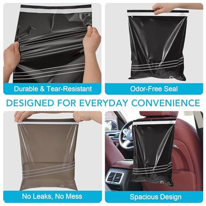 50 Pcs Disposable Car Trash Bags – Leakproof & Odor-Lock 2 Gallon Hanging Auto Garbage Bags – Hanging from Headrest/Easy Stick-On Trash Can for Car, Truck, SUV, Travel & Ride-Share