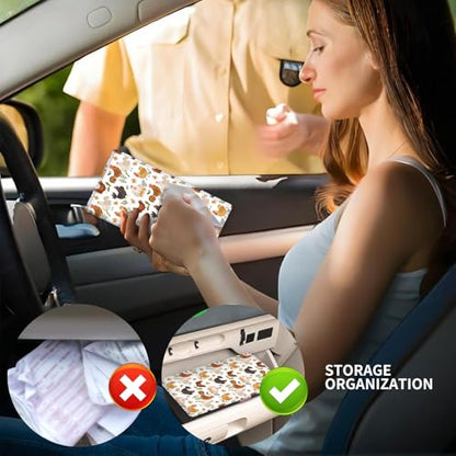 Leather Car Registration and Insurance Card Holder, Cute Car Accessories Vehicle Glove Box Car Organizer for Documents, Cards, License Boho Cute Chicken - color: Boho Cute Chicken