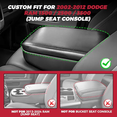 FREESOO Center Console Cover for 2002-2012 Dodge Ram 1500 2500 3500, Armrest Cushion Pad, Waterproof Faux Leather, Easy to Clean, Non-Slip & Anti-Scratch, Jump Seat Only - size: 2002-2012 Jump seat covers