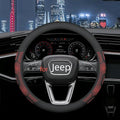 Leather Steering Wheel Cover for Jeep Wrangler Grand Cherokee Compass, 14.5-15 inches Car Steering Wheel Cover with Non-Slip Breathable (Red) - color: Red