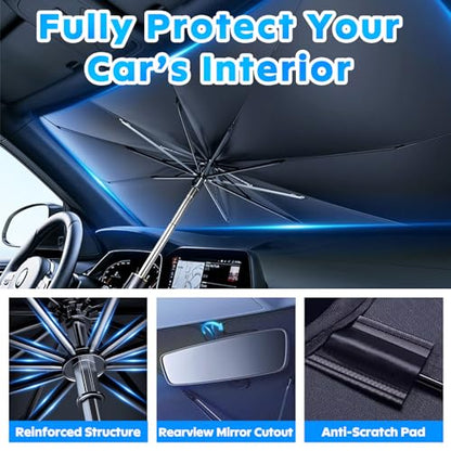 Car Windshield Sun Shade Umbrella, Foldable Windshield Sunshade Front Cover with UV Block, 360°Rotation Bendable Front Window Heat Insulation Protection for Auto Windshield Covers - 56.3"x33.9" - size: XL