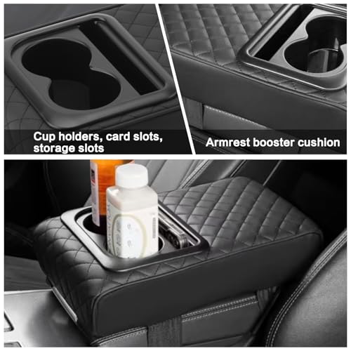 Car Center Console Armrest Pillow with Cup Holder (13.77"*8.26"*2.95") & Phone Holder Waterproof Leather Arm Rest Protector Cushion Car Accessories (Diamond Pattern) - color: Diamond Pattern