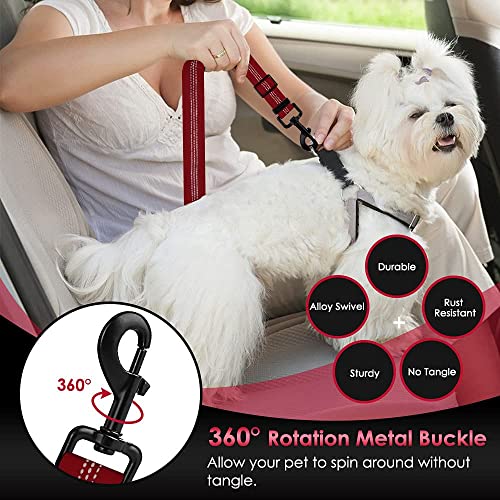 SlowTon Dog Seat Belt, Adjustable Dog Safety Belt Leash, 2 in 1 Latch Bar Attachment Dog Car Seatbelt with Elastic Nylon Bungee Buffer, Reflective Nylon Belt Tether Connect to Dog Harness (Red) - color: Red