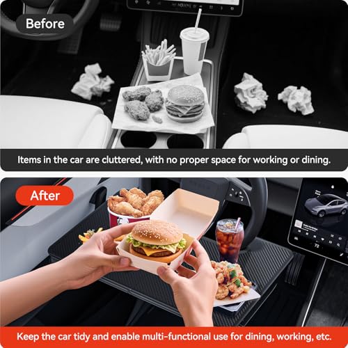 2-in-1 Car Steering Wheel Desk Tray & Car Seat Gap Filler Organizer – Foldable Carbon Fiber Look Table for Laptop, Eating Food, Writing – for Standard Round Steering Wheels