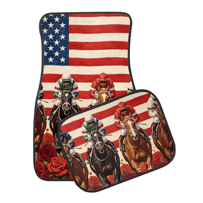 American Flag Horse Car Floor Mat Full Set 4 Piece Mats Rubber Backing Anti-Slip Universal Fit SUV Truck Vehicles All Weather Protection - color: American Flag Horse