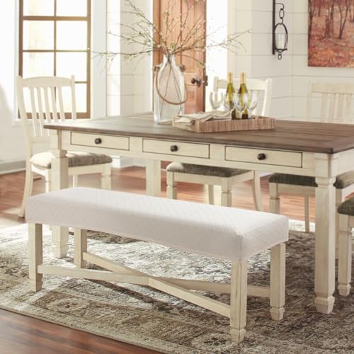 Fuloon Stretch Jacquard Dining Bench Cover - Anti-Dust Removable Bench Slipcover Washable Seat Cushion Protector for Bedroom, Kitchen, Hotel, Banquet (Pale Beige) - color: Pale Beige